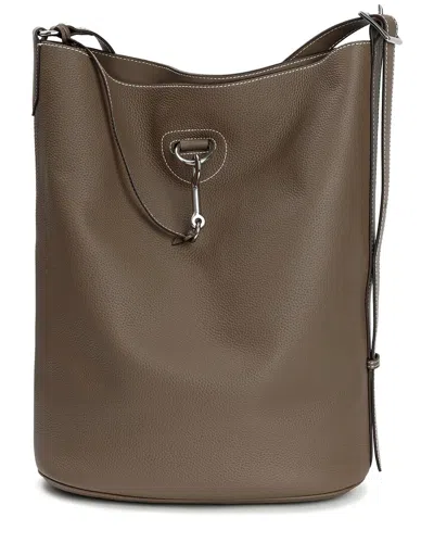 Tiffany & Fred Paris Pebbled Leather Bucket Tote In Brown
