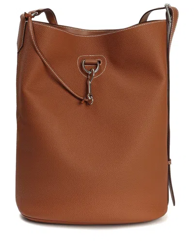 Tiffany & Fred Paris Pebbled Leather Bucket Tote In Brown
