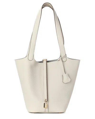 Tiffany & Fred Paris Pebbled Leather Bucket Tote In White
