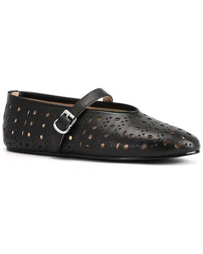 Tiffany & Fred Paris Perforated Leather Mary Jane Flat In Black