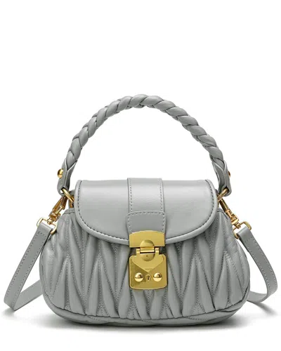 Tiffany & Fred Paris Pleated Leather Messenger Bag In Gray