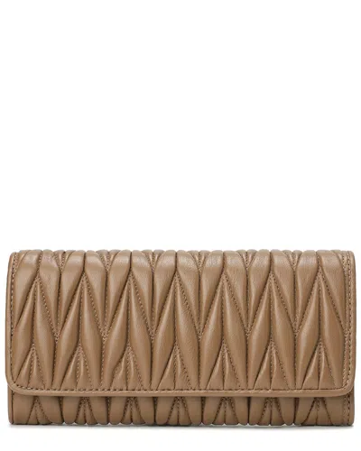 Tiffany & Fred Paris Pleated Leather Wallet In Brown