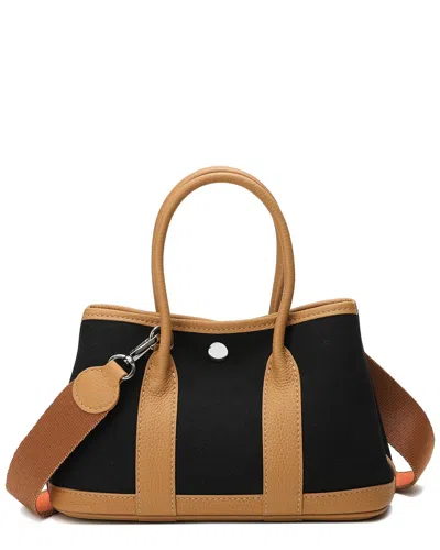 Tiffany & Fred Paris Quilted Canvas & Leather Top Handle Satchel In Black