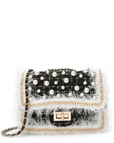 Tiffany & Fred Paris Quilted Leather Tweed & Pearls Messenger Shoulder Bag In Black