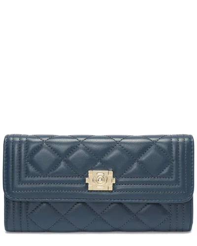 Tiffany & Fred Paris Quilted Leather Wallet In Navy
