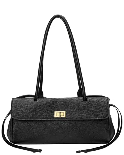 Tiffany & Fred Paris Quilted Sheepskin Leather Shoulder Bag In Black