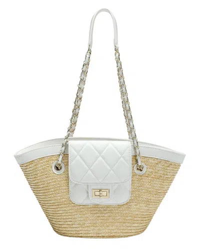 Tiffany & Fred Paris Quilted Straw Tote With Chain In Brown