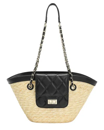 Tiffany & Fred Paris Quilted Straw Tote With Chain In Multi
