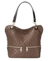 Tiffany & Fred Paris Quilted Woven Nylon & Patent Tote In Brown
