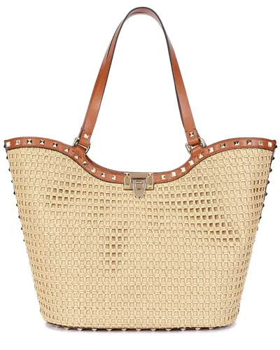 Tiffany & Fred Paris Raffia & Leather Large Tote