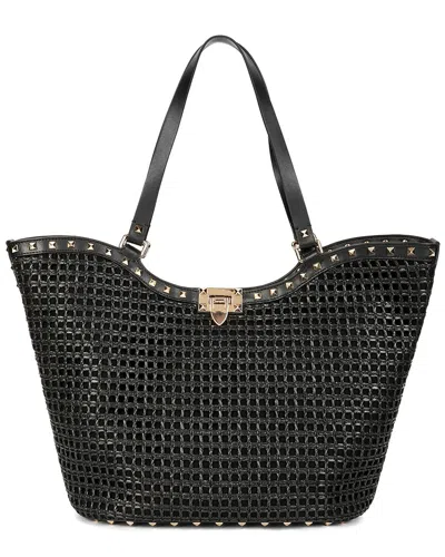 Tiffany & Fred Paris Raffia & Leather Large Tote