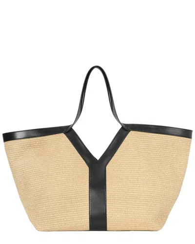 Tiffany & Fred Paris Raffia & Leather Large Tote In Nude