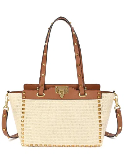 Tiffany & Fred Paris Raffia & Leather Tote In Beige