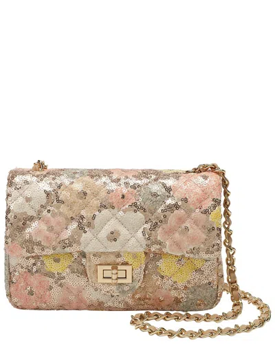 Tiffany & Fred Paris Sequin & Leather Quilted Shoulder Bag In Beige