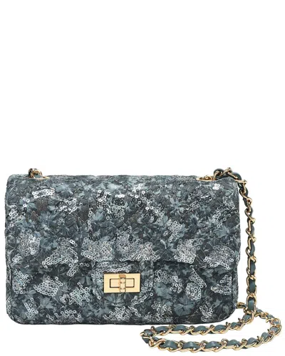 Tiffany & Fred Paris Sequin & Leather Quilted Shoulder Bag In Blue