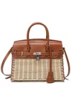 Tiffany & Fred Paris Smooth Leather & Straw Top Handle Satchel In Brown