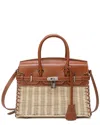 Tiffany & Fred Paris Smooth Leather & Straw Top Handle Satchel In Brown