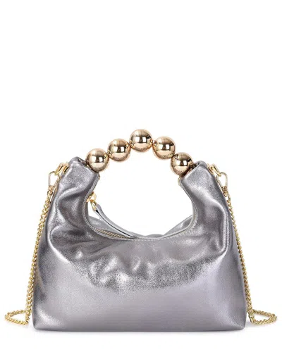 Tiffany & Fred Paris Smooth Metallic Leather Top-handle Crossbody In Grey