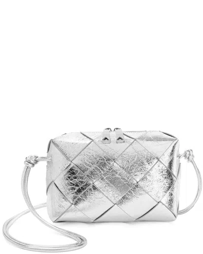 Tiffany & Fred Paris Smooth Metallic Woven Leather Bag In Silver