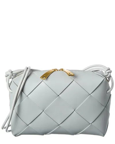 Tiffany & Fred Paris Smooth Woven Leather Messenger Bag In Gray