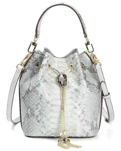 Tiffany & Fred Paris Snake-embossed Leather Bucket Bag In Silver