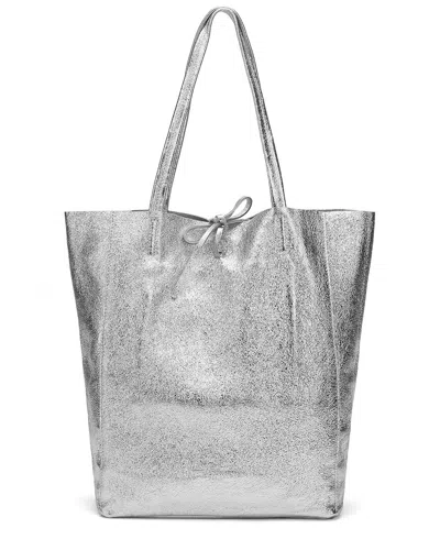 Tiffany & Fred Paris Soft Metallic Leather Tote In Silver