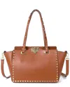 Tiffany & Fred Paris Studded Grained Leather Tote In Brown