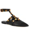 Tiffany & Fred Paris Studded Leather Pointy-toe Ankle Strap Flat