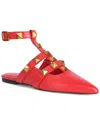 Tiffany & Fred Paris Studded Leather Pointy-toe Ankle Strap Flat