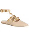 Tiffany & Fred Paris Studded Leather Pointy-toe Ankle Strap Flat