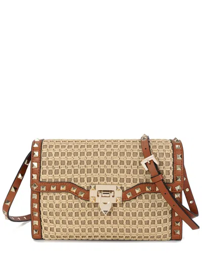 Tiffany & Fred Paris Studded Woven Raffia & Leather Crossbody