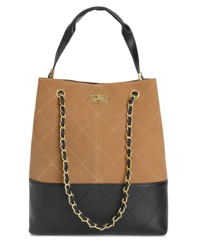 Tiffany & Fred Paris Suede & Leather Bucket Tote In Black