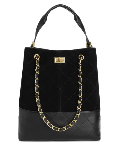 Tiffany & Fred Paris Suede & Leather Bucket Tote In Black