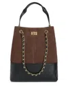 Tiffany & Fred Paris Suede & Leather Bucket Tote In Black