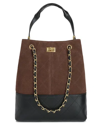 Tiffany & Fred Paris Suede & Leather Bucket Tote In Black