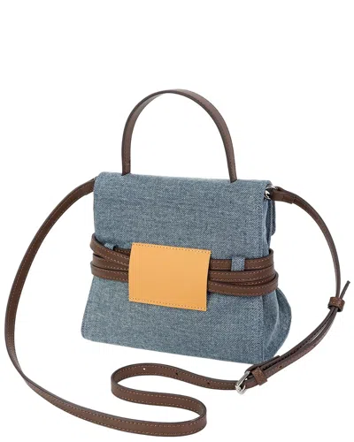 Tiffany & Fred Paris Tiffany & Fred Denim & Leather Belted Mini Satchel In Blue