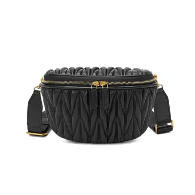 Tiffany & Fred Paris Tiffany & Fred Pleated & Quilted Sheepskin Leather Fanny Bag & Belt Bag In Black