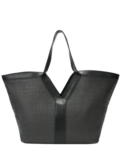 Tiffany & Fred Paris Tiffany & Fred Raffia & Leather Large Tote In Black