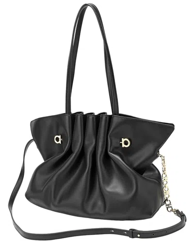Tiffany & Fred Paris Tiffany & Fred Soft Pleated Leather Shoulder Tote In Black