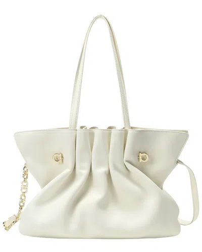 Tiffany & Fred Paris Tiffany & Fred Soft Pleated Leather Shoulder Tote In White