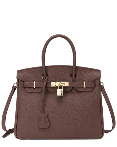 Tiffany & Fred Paris Top-grain Large Leather Satchel Shoulder Bag In Brown