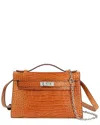 Tiffany & Fred Paris Top-handle Croc-embossed Leather Crossbody In Brown