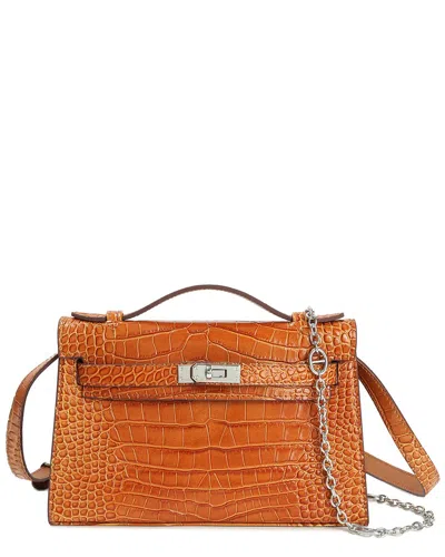 Tiffany & Fred Paris Top-handle Croc-embossed Leather Crossbody In Brown