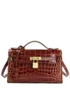 Tiffany & Fred Paris Top-handle Croc-embossed Leather Crossbody In Brown