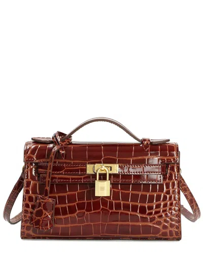 Tiffany & Fred Paris Top-handle Croc-embossed Leather Crossbody In Brown