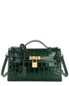 Tiffany & Fred Paris Top-handle Croc-embossed Leather Crossbody In Green