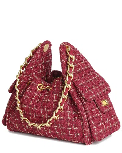 Tiffany & Fred Paris Tweed & Leather Shoulder Bag In Red