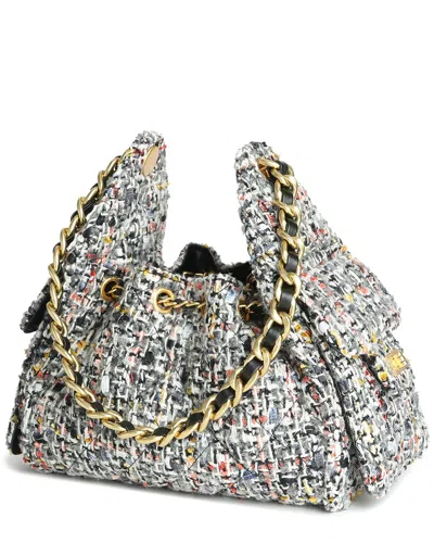 Tiffany & Fred Paris Tweed & Leather Shoulder Bag In Black