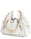 Tiffany & Fred Paris Tweed & Leather Shoulder Bag In White
