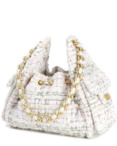 Tiffany & Fred Paris Tweed & Leather Shoulder Bag In White
